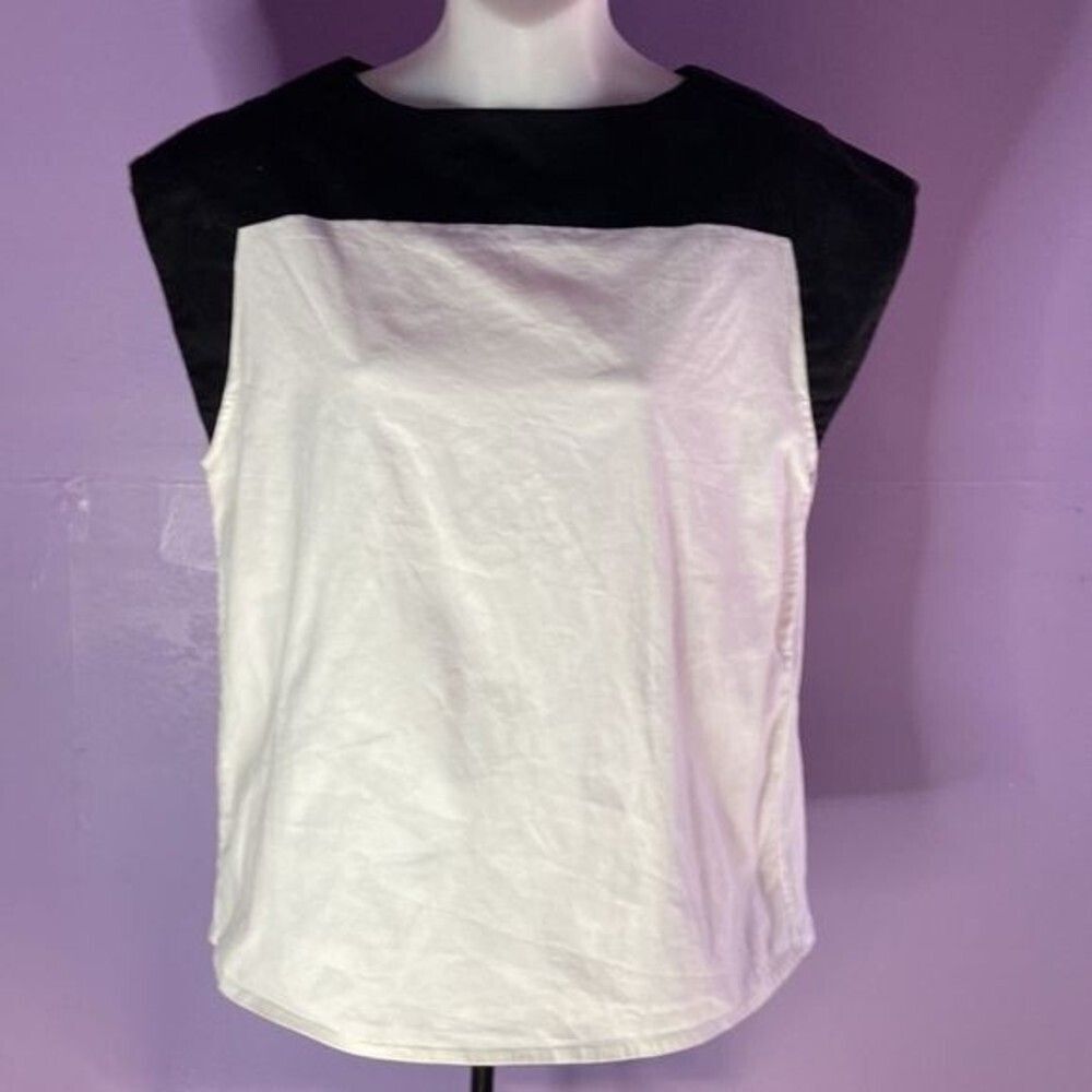 Helios & Luna Women's Black White Cap Sleeve Blouse Top Size 6 Workwear Chic